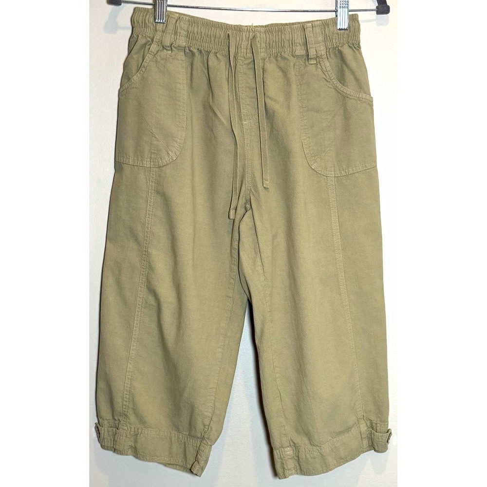 Pappagallo Beige Solid Cotton Canvas Capri Pants 18" Inseam Relaxed Mid Rise